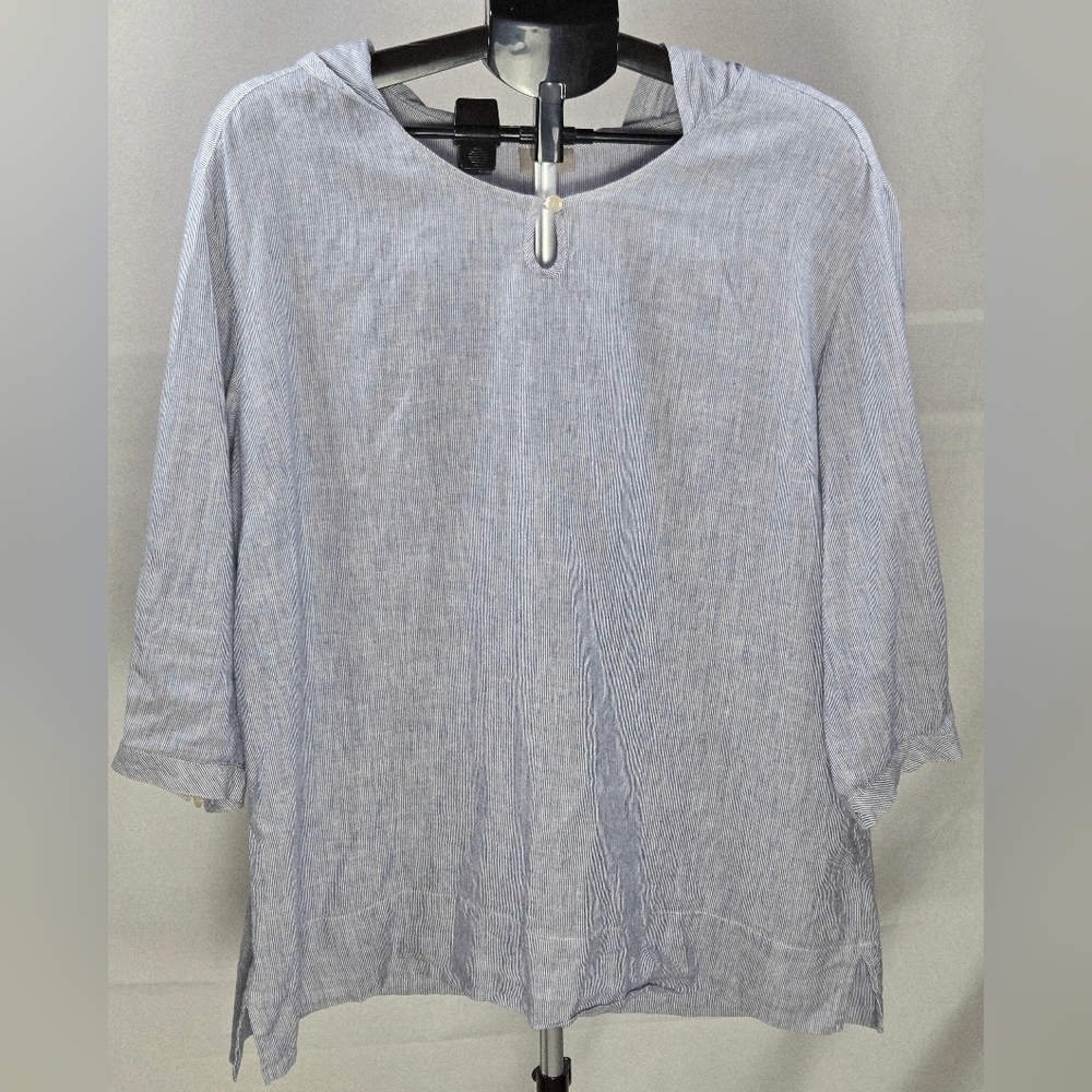 J. Jill Hooded Linen & Cotton Pullover 3/4 Sleeve Tunic, Large